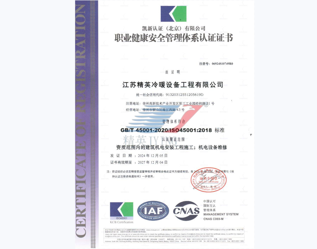 GB/T 45001 职业健康安全管理体系认证（中文）